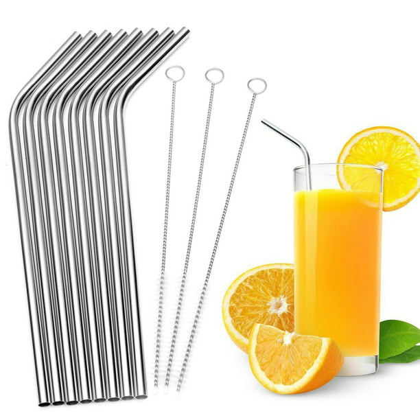 8x Stainless Steel Metal Drinking Straw Straws Bent Washable Reusable+2x Brush